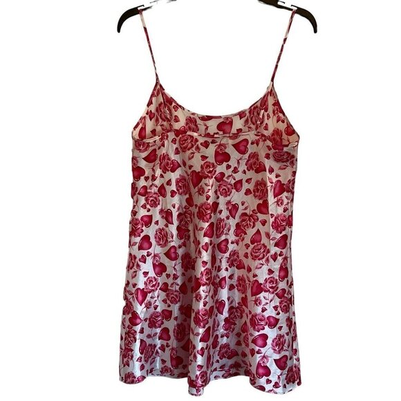 Vtg Private Luxuries S Satin Chemise Mini Slip Dress Heart Floral Rose 90s Y2K - Picture 2 of 7
